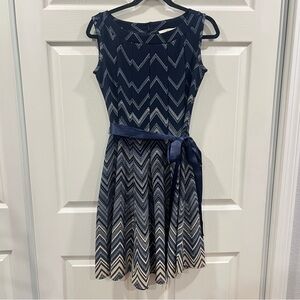 Haani Petite Sleeveless Fit & Flare Mini Dress Navy Blue Tie Waist Small P